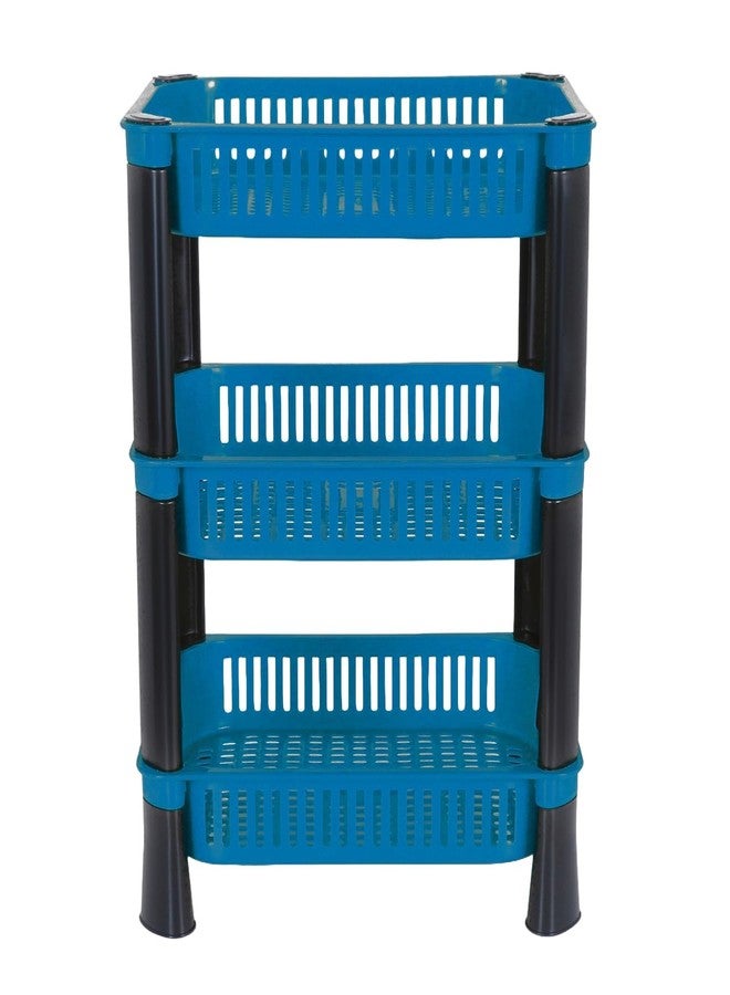Black Olive Plastic Storage Organiser Rack - Multipurpose 3 Layer Kitchen Shelf Stand with Vegetable Baskets for Potato, Onion, & Stationery, Space Saving Storage Rack for Home, Office & Balcony(Blue) - Image 1